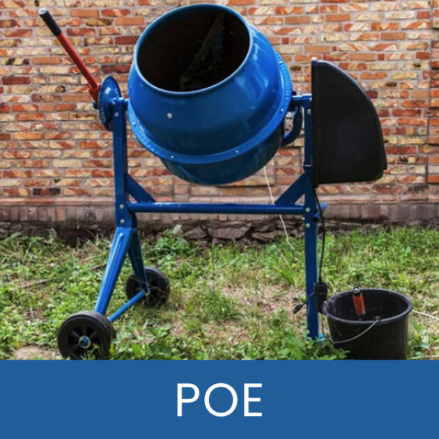picture of a blue cement mixer